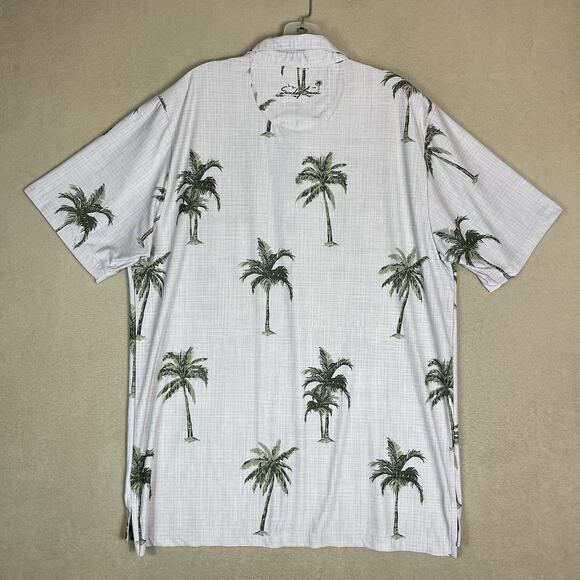 Sunday‎ Crew Polo Shirt Mens XL Cream Pal Tree Golf Performance Stretch UPF 50+ - Picture 8 of 9